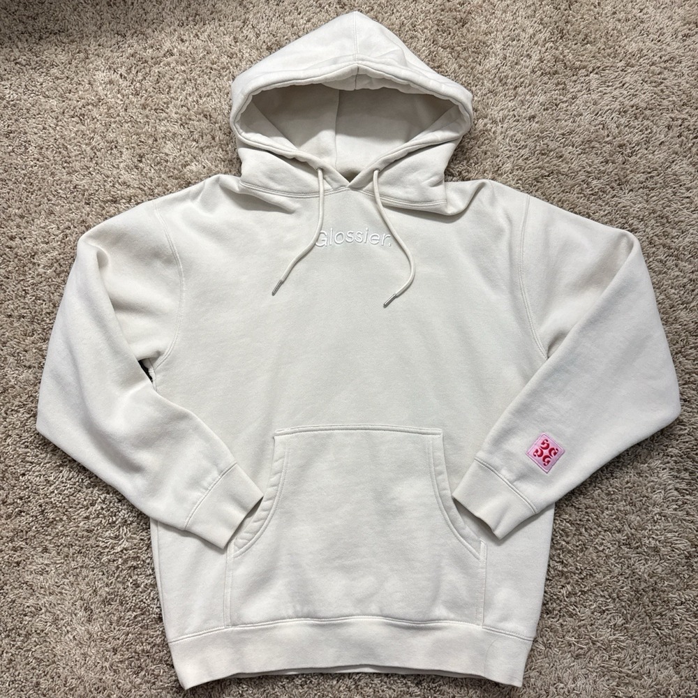 Limited Edition Glossier Embroidered Hoodie - Cream Deadstock Rare Size Medium